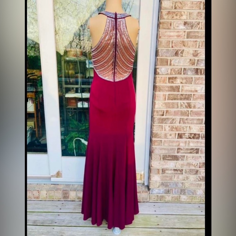 Wine Diamond Glam Formal Halter Prom Dress View 2
